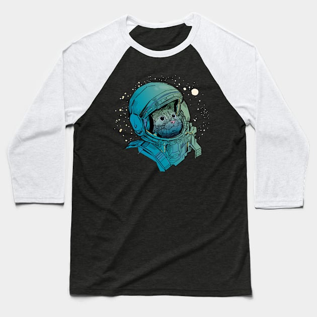 Cute Floating Cat in Space - Funny Space Cat Graphic Baseball T-Shirt by Graphic Duster